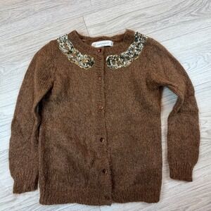 ZARA KNIT Brown Embellished Collar Cardigan Button Up Sweater Women S
